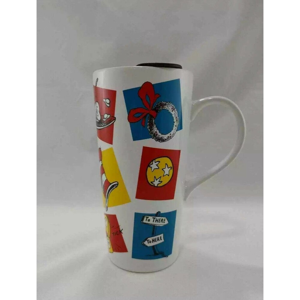 Dr Seuss Ceramic Travel Mug With Lid 12oz Vandor Coffee Cup Cat In The Hat Fun